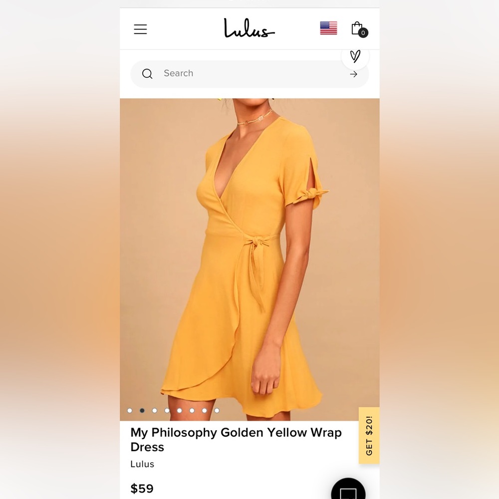 Lulu’s My Philosophy Golden Yellow Wrap Dress, xs